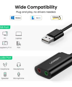 Adaptador de Sonido UGREEN 30724 USB 2.0 Negro pronet uy