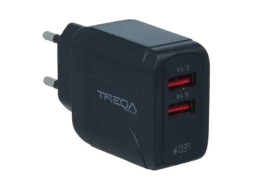 Cargador Treqa 3.1A con 2 Puertos USB Negro