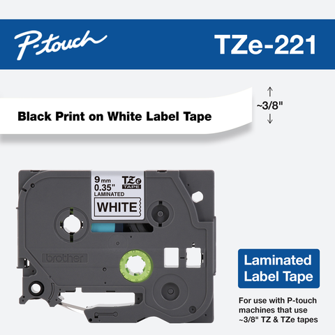 Cinta de Rotuladora Brother TZe-221 Negro Sobre Blanco 9mm Cinta de Rotuladora Brother TZe-221