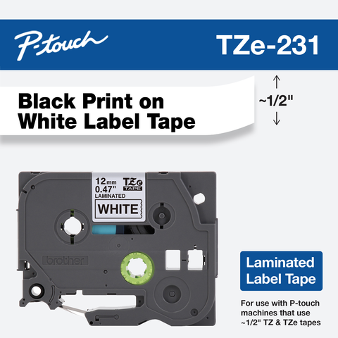 Cinta de Rotuladora Brother TZe-231 Negro Sobre Blanco 12mm Cinta de Rotuladora Brother TZe-231
