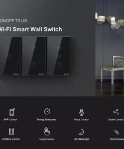 Llave Sonoff 3 Teclas Negras pronet uy