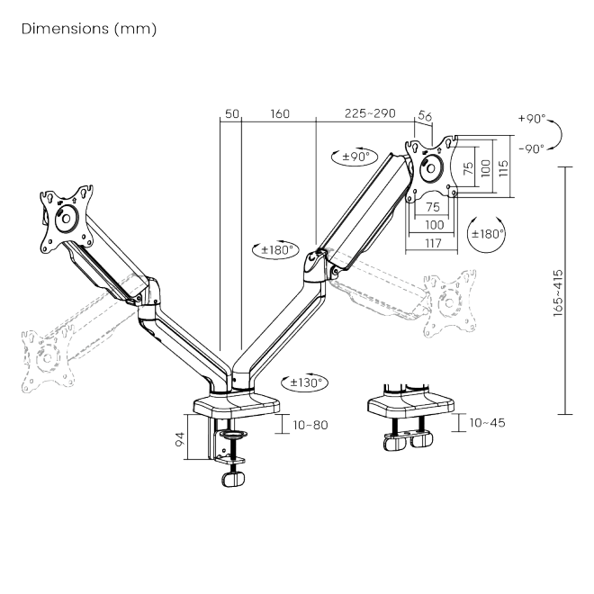 Medidas del soporte Brateck LDT46-C024E Medidas del soporte doble Brateck LDT46-C024E