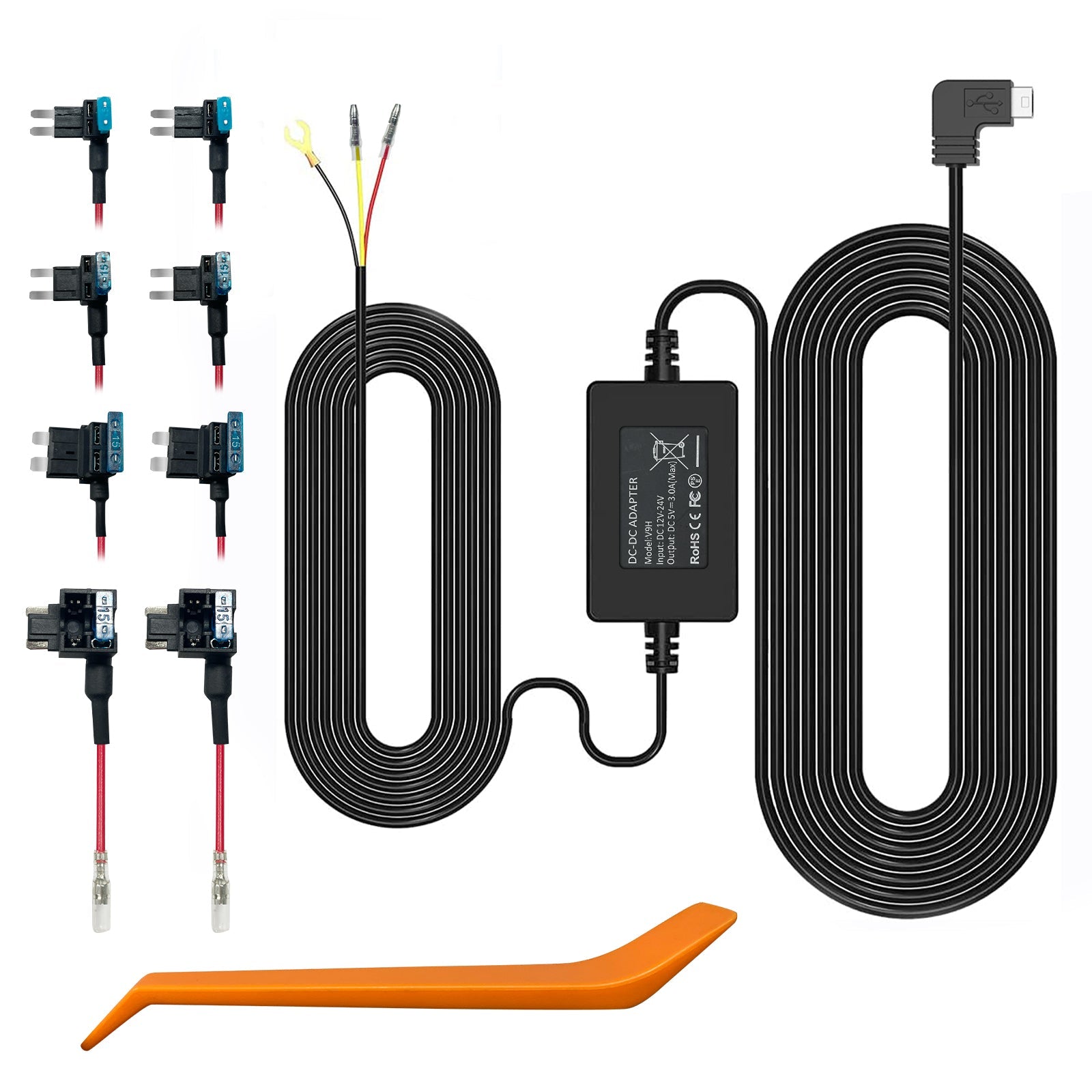 Kit de Cableado Duro RedTiger RTH30GS USB-C 12-24V a 5V para Dashcam cab391 detalle2 Toma-fusibles y accesorios incluidos en el kit de cableado RedTiger RTH30GS