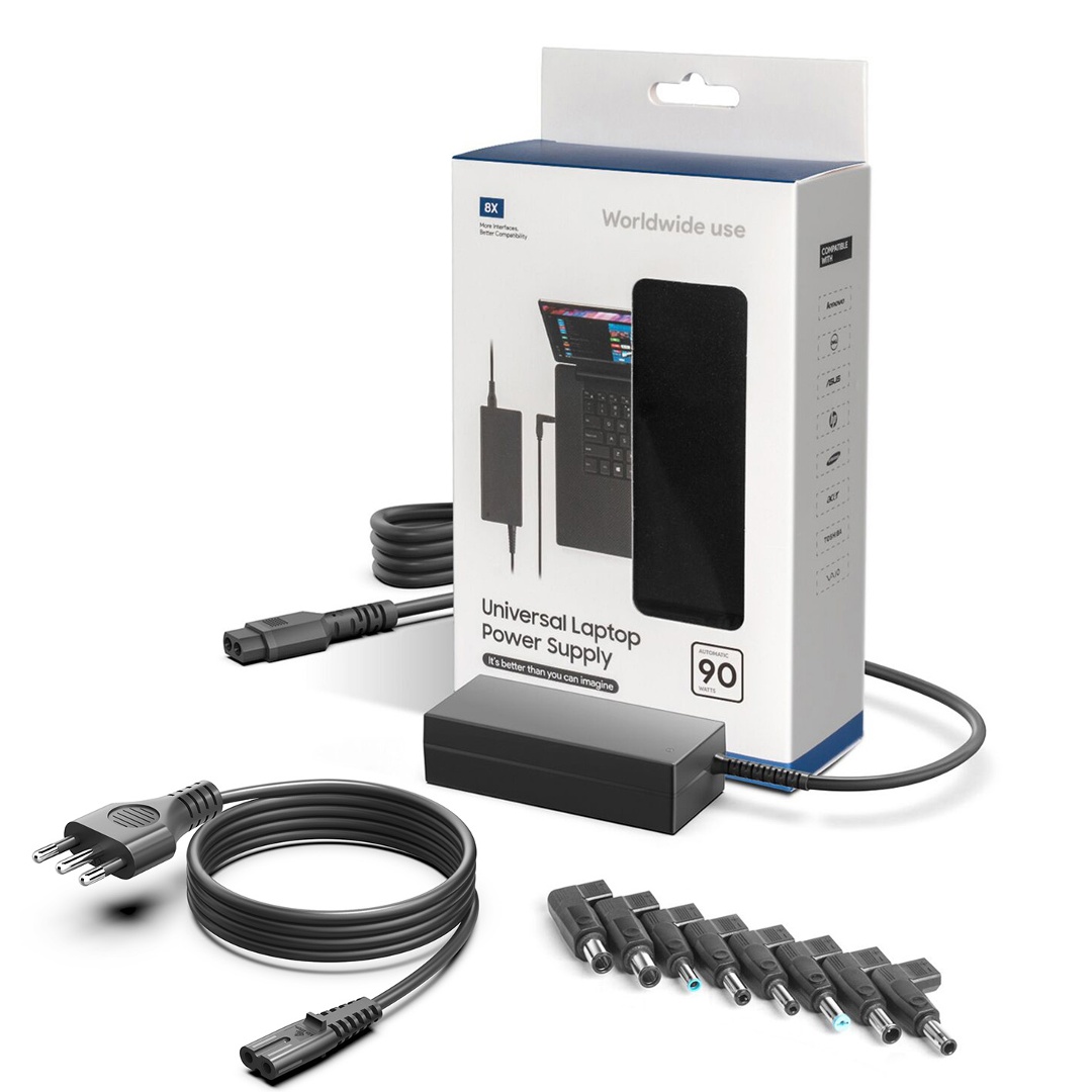 Cargador Universal para Notebook 90W Cargador Universal para Notebook 90W con 8 Punteros Intercambiables