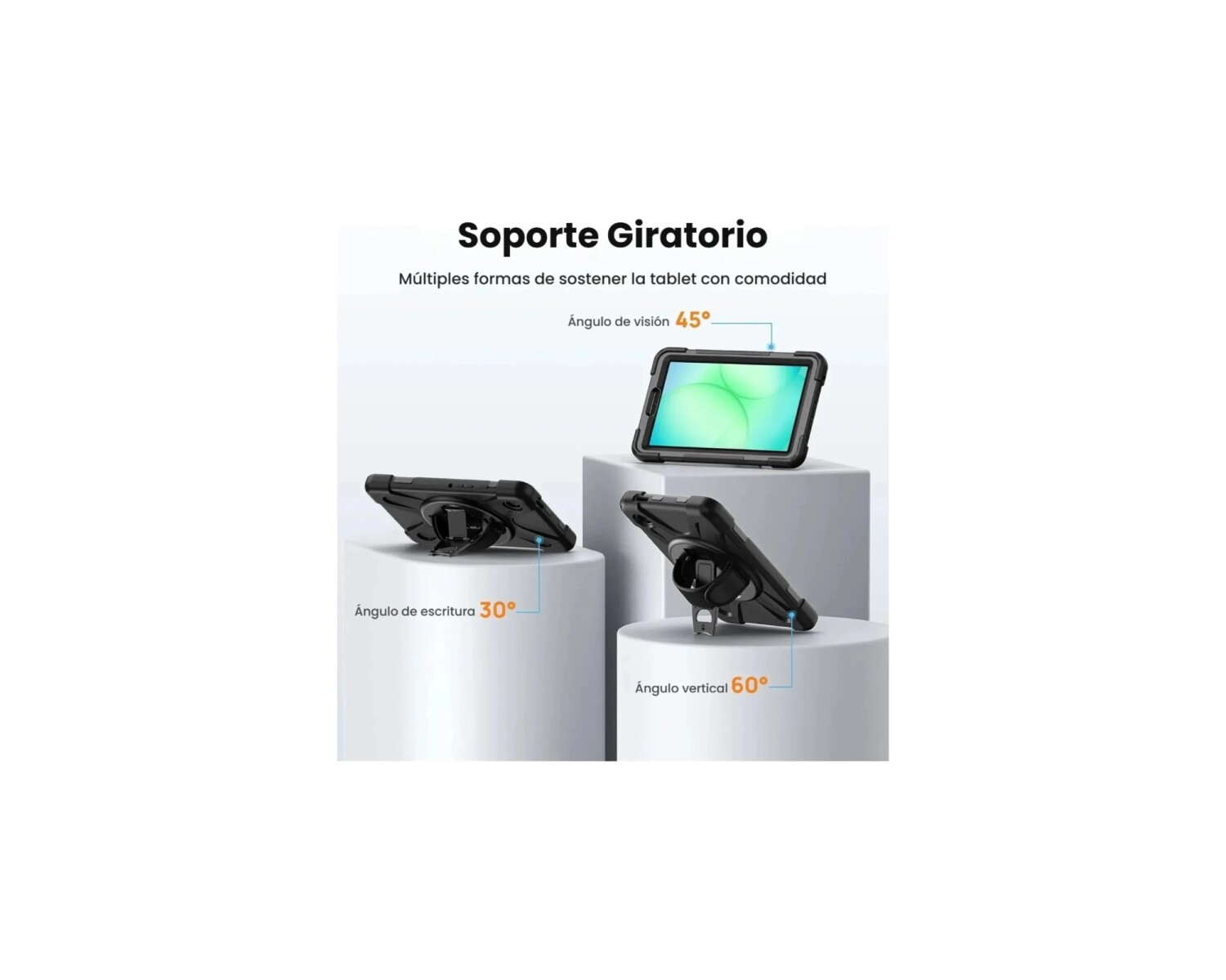 Funda Rugged Galaxy Tab A11+ - soporte giratorio Soporte giratorio de la funda rugged Galaxy Tab A11+ en horizontal y vertical