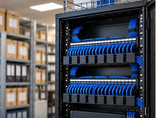 Rack de cableado estructurado Cat.6 en la Sección Archivos de la Intendencia de Maldonado, instalado por ProNet