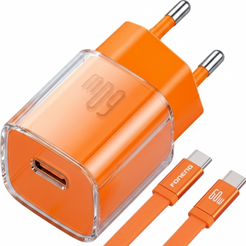 Cargador Foneng Max40-EU GaN 60W Tipo C/Tipo C Naranja Cargador Foneng Max40-EU GaN 60W Tipo C Naranja