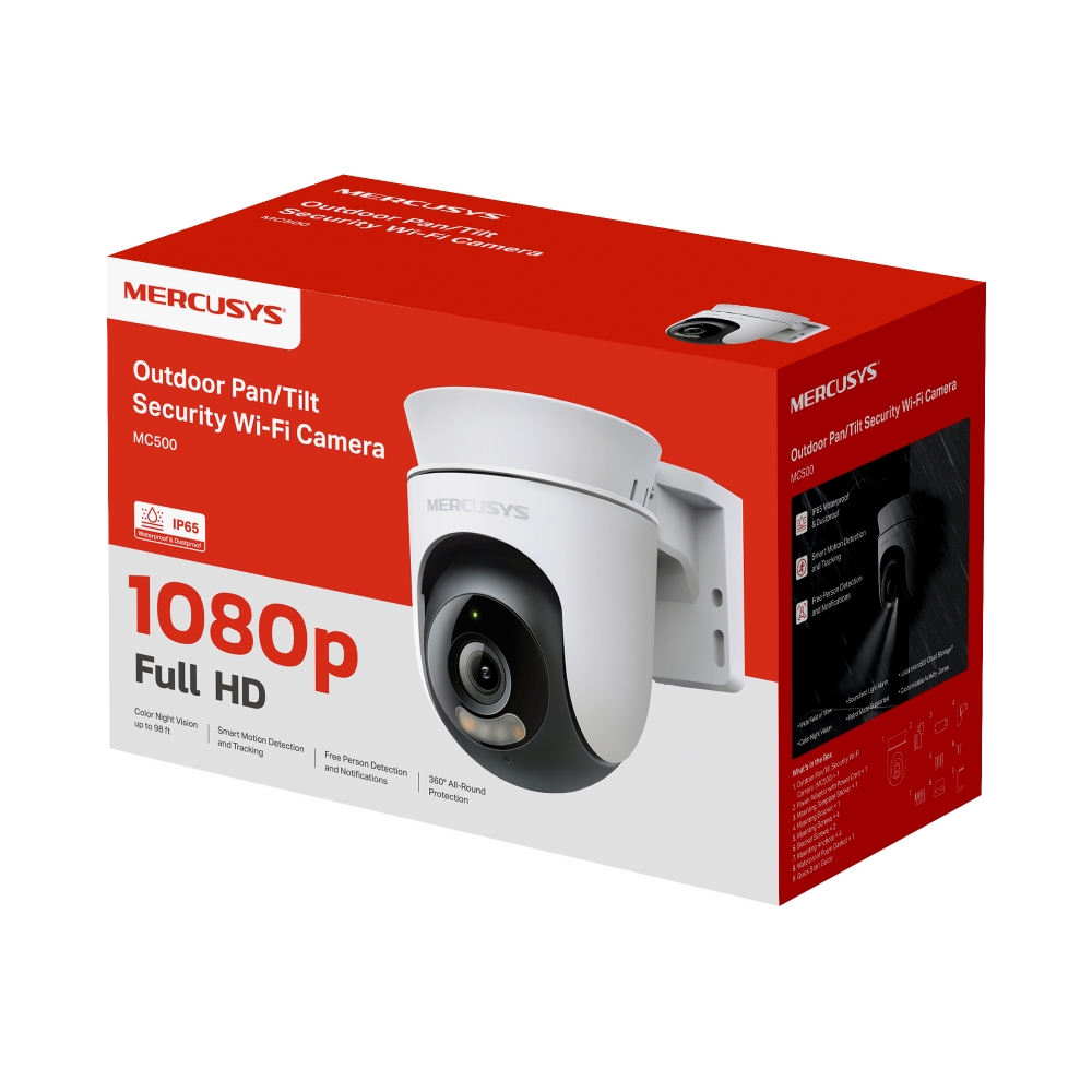 Cámara Inalámbrica Mercusys MC500 PTZ Wifi para Exterior mc500 caja Cámara Mercusys MC500 en su empaque original