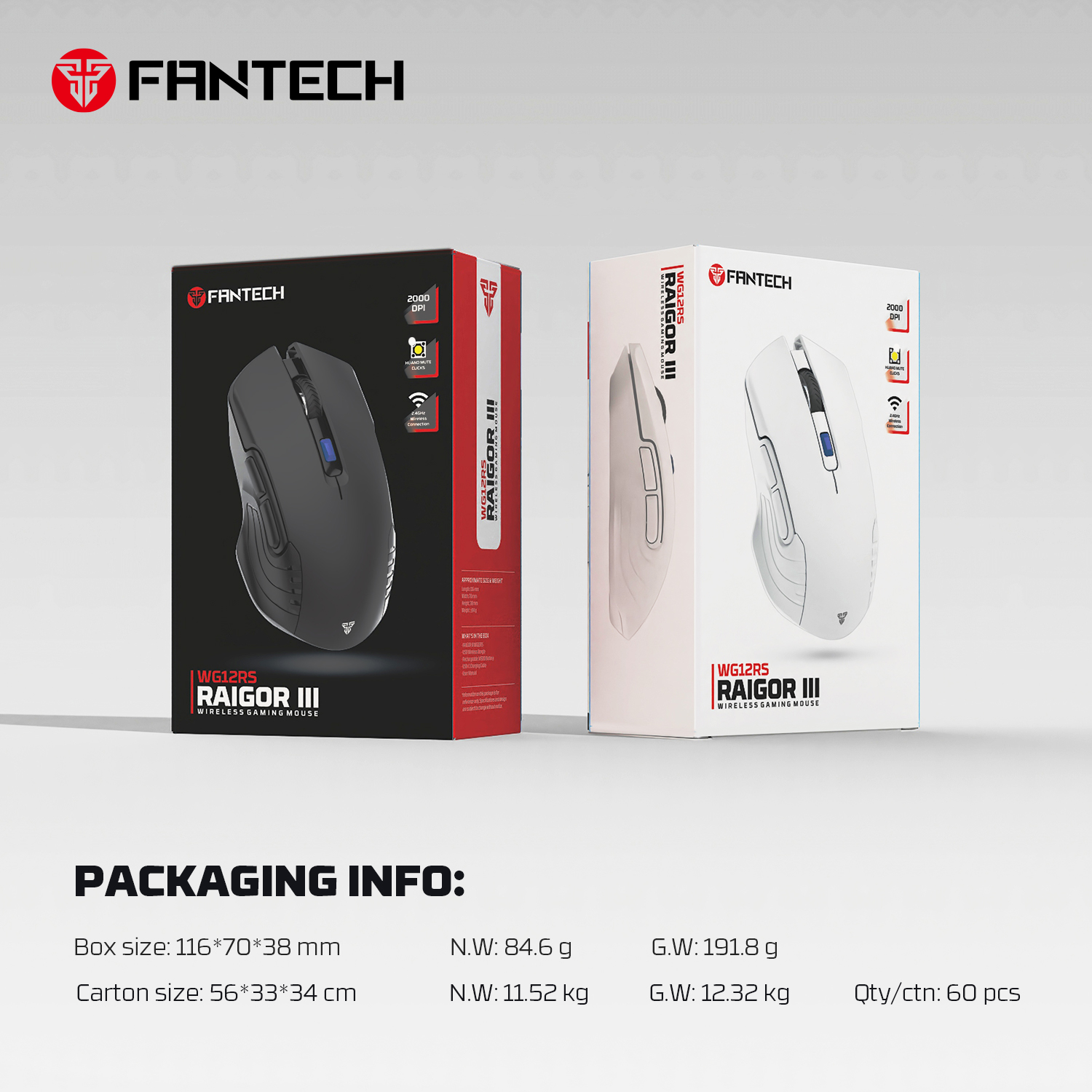 Mouse Inalámbrico Fantech Raigor III WG12RS Blanco raigor 1 Mouse inalambrico Fantech Raigor III WG12RS negro y blanco