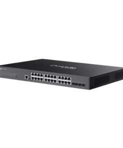 Switch TP-Link SG3428XPP-M2 montado en rack, vista lateral