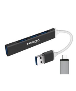Hub USB Treqa USB-3 de 4 puertos con adaptador Tipo C