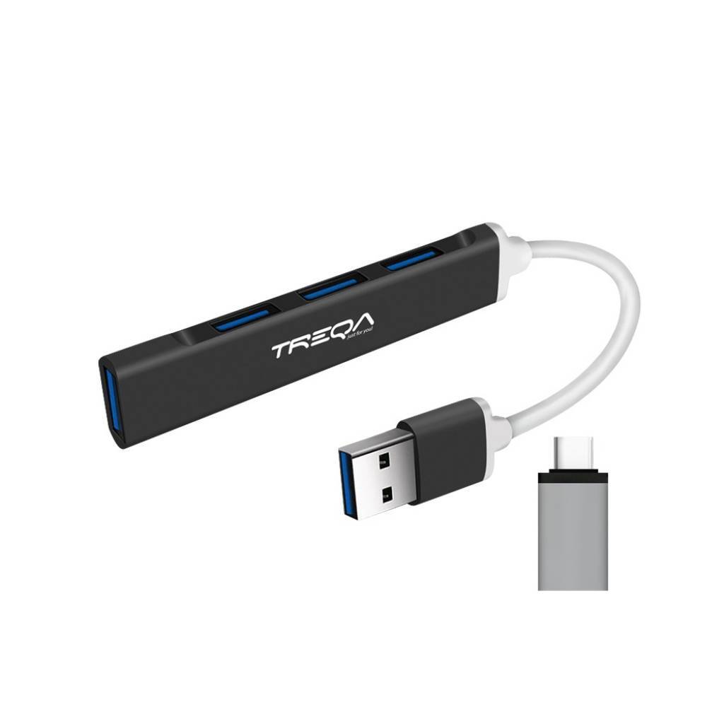Hub USB Treqa USB-3 de 4 Puertos con Adaptador Tipo C treqa hub Hub USB Treqa USB-3 de 4 puertos con adaptador Tipo C