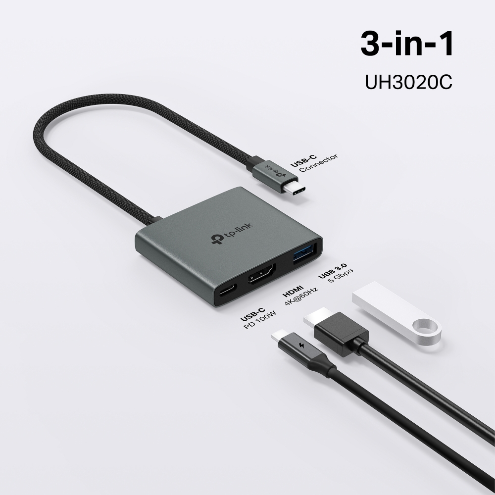 Hub USB-C TP-Link UH3020C 3 en 1 uh3020c 02 Puertos del hub USB-C TP-Link UH3020C