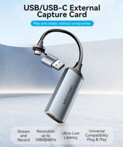 Capturadora de Video Vention ACWHA 1080p vention hdmi a to usb c usb a video capture card for computer pc laptop tablet phone switch xbox ps5 4 3 set top box 35940445192358 Capturadora de Video Vention ACWHA 1080p - Imagen 2
