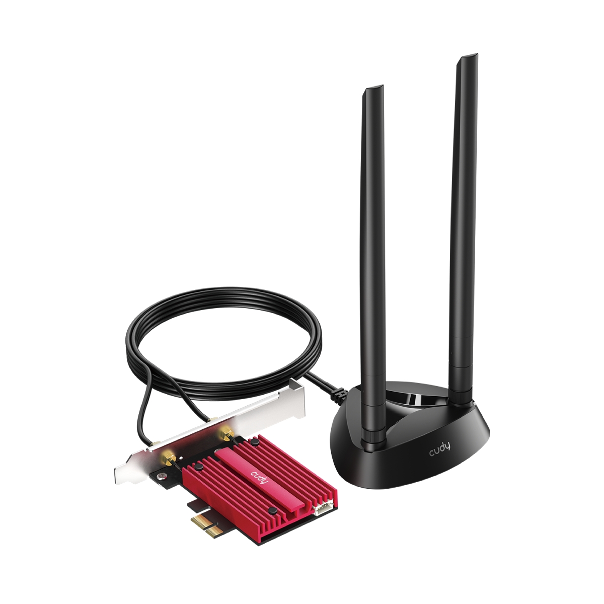 Adaptador PCIe Cudy WE4000 AX5400 WiFi 6E y Bluetooth we4000 a Adaptador PCIe Cudy WE4000 AX5400 WiFi 6E con base de antena magnética